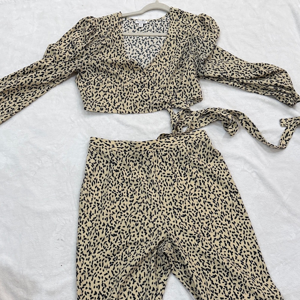 Miss Selfridge Leopard Print Wrap Top and Pants Set